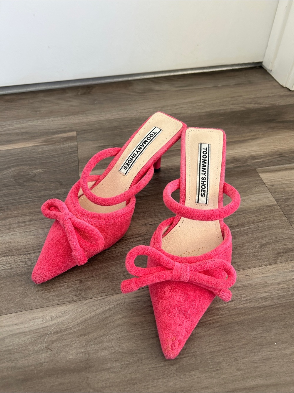Pink Pointed Toe Bow Mule Heels Size 38